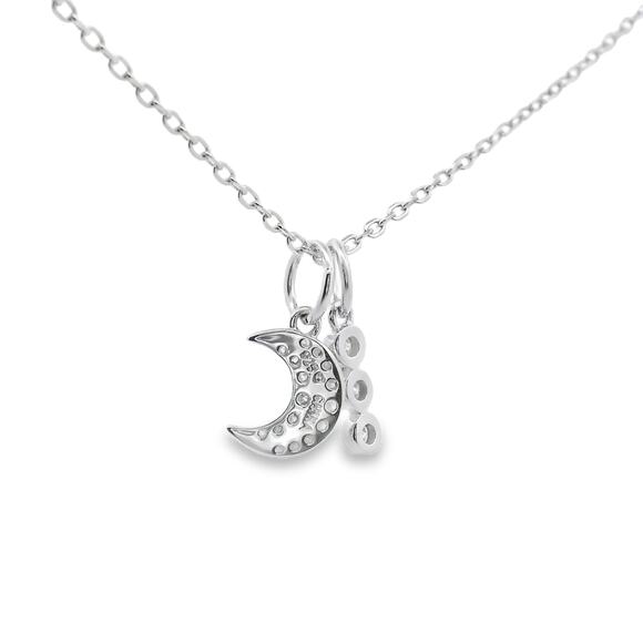 Natural Diamond Crescent Moon Pendant Necklace 18 inch Chain Sterling Silver - Picture 2 of 2